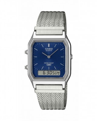 CASIO Vintage Dual Time Ρολόι Unisex Ασημί Ανοξείδωτο Ατσάλι μπρασελέ AQ-230EM-2AEF