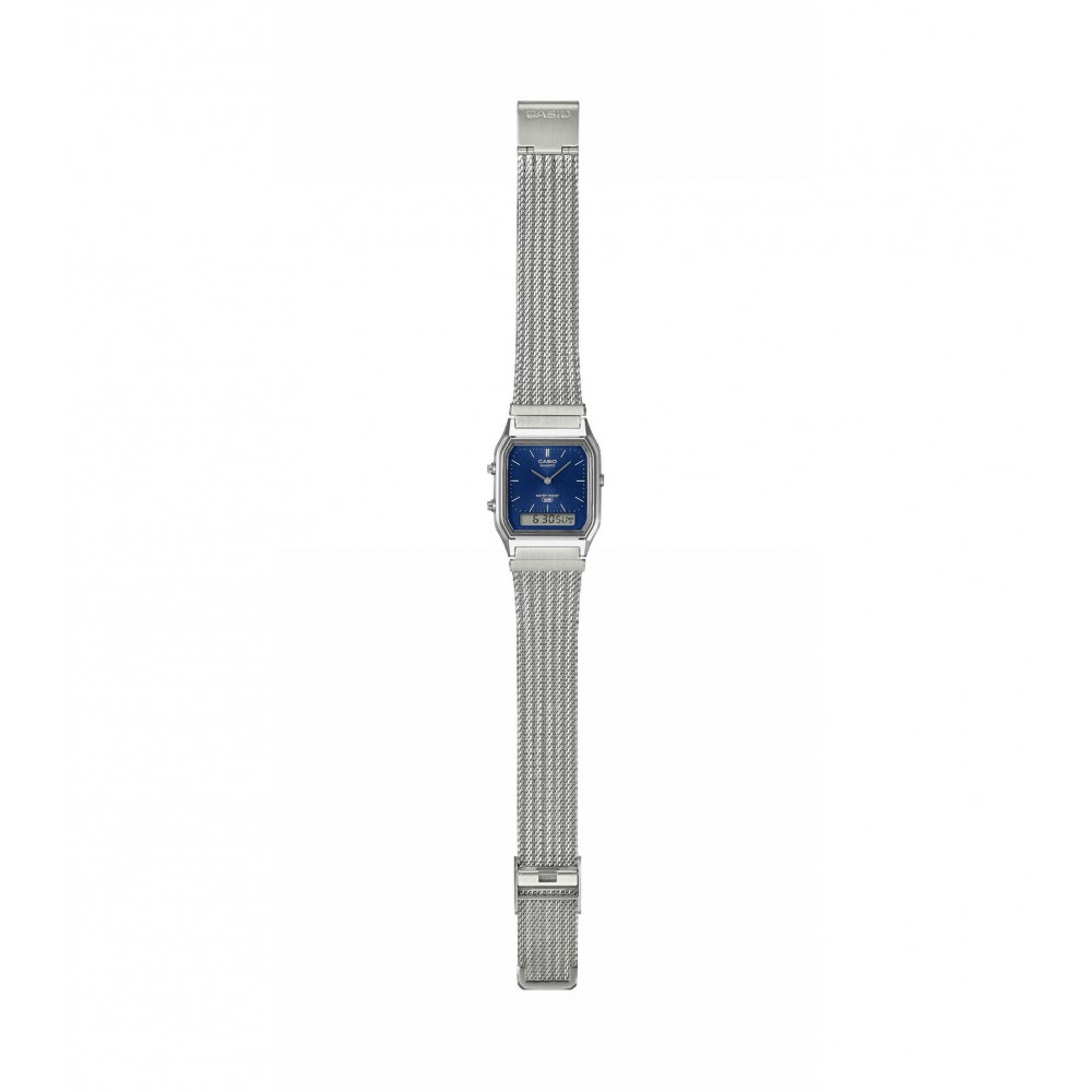 CASIO Vintage Dual Time Ρολόι Unisex Ασημί Ανοξείδωτο Ατσάλι μπρασελέ AQ-230EM-2AEF