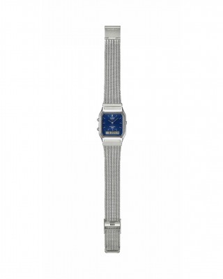 CASIO Vintage Dual Time Ρολόι Unisex Ασημί Ανοξείδωτο Ατσάλι μπρασελέ AQ-230EM-2AEF