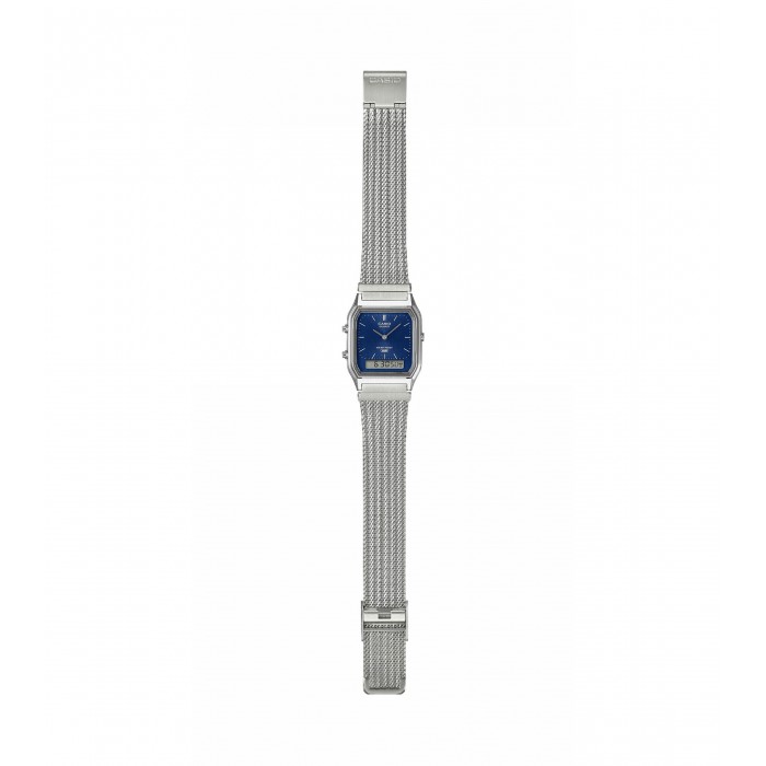 CASIO Vintage Dual Time Ρολόι Unisex Ασημί Ανοξείδωτο Ατσάλι μπρασελέ AQ-230EM-2AEF