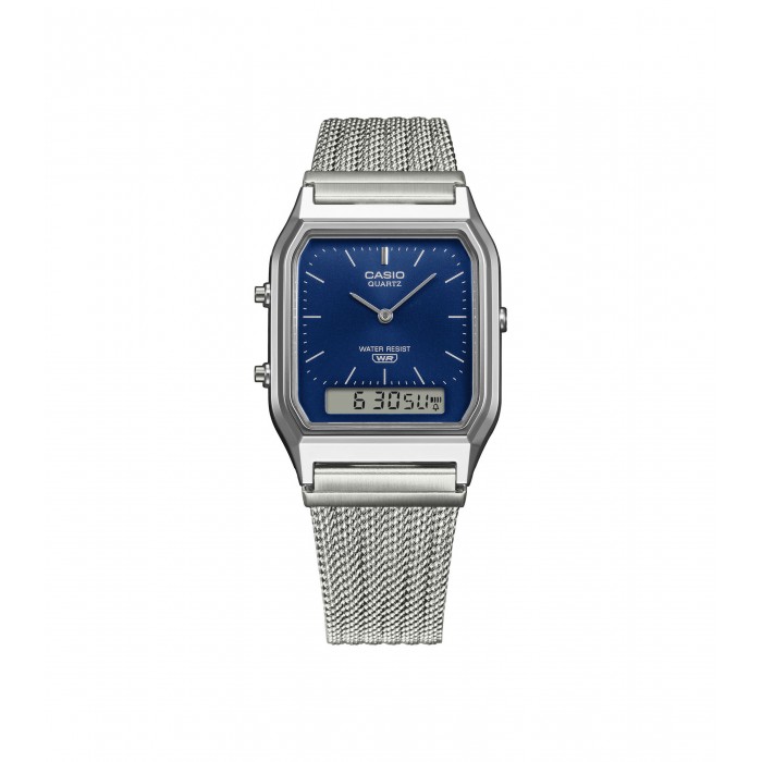 CASIO Vintage Dual Time Ρολόι Unisex Ασημί Ανοξείδωτο Ατσάλι μπρασελέ AQ-230EM-2AEF