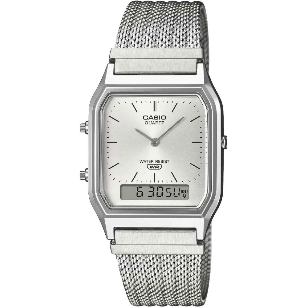 CASIO Vintage Dual Time Ρολόι Unisex Ασημί Ανοξείδωτο Ατσάλι μπρασελέ AQ-230EM-7AEF CASIO Vintage Dual Time Ρολόι Unisex Ασημί Ανοξείδωτο Ατσάλι μπρασελέ AQ-230EM-7AEF