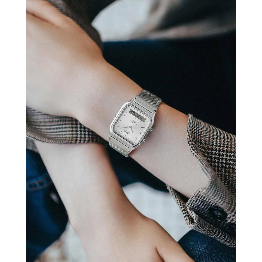 CASIO Vintage Dual Time Ρολόι Unisex Ασημί Ανοξείδωτο Ατσάλι μπρασελέ AQ-230EM-7AEF CASIO Vintage Dual Time Ρολόι Unisex Ασημί Ανοξείδωτο Ατσάλι μπρασελέ AQ-230EM-7AEF