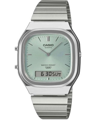 CASIO Vintage Dual Time Ρολόι Unisex Ασημί Ανοξείδωτο Ατσάλι μπρασελέ AQ-240E-2AEF