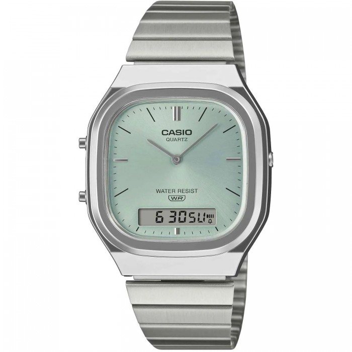 CASIO Vintage Dual Time Ρολόι Unisex Ασημί Ανοξείδωτο Ατσάλι μπρασελέ AQ-240E-2AEF