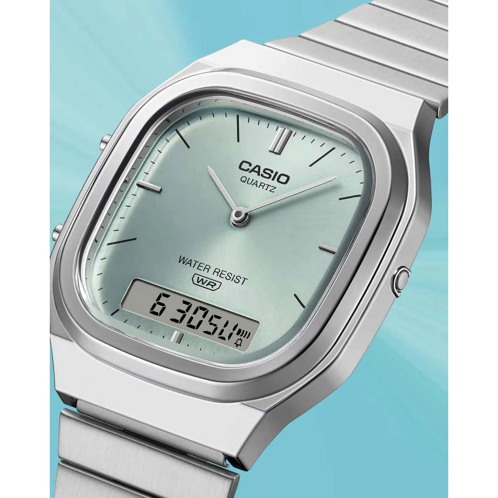 CASIO Vintage Dual Time Ρολόι Unisex Ασημί Ανοξείδωτο Ατσάλι μπρασελέ AQ-240E-2AEF CASIO Vintage Dual Time Ρολόι Unisex Ασημί Ανοξείδωτο Ατσάλι μπρασελέ AQ-240E-2AEF