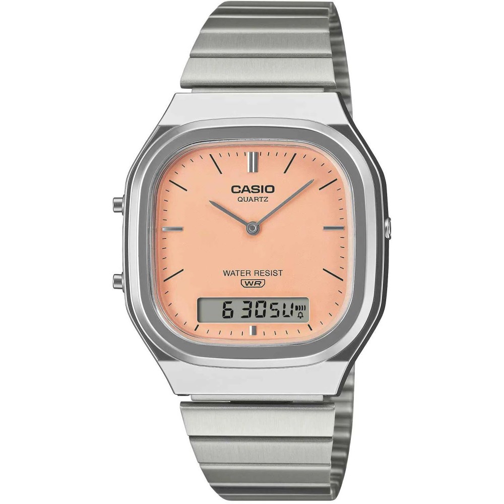 CASIO Vintage Dual Time Ρολόι Unisex Ασημί Ανοξείδωτο Ατσάλι μπρασελέ AQ-240E-4AEF