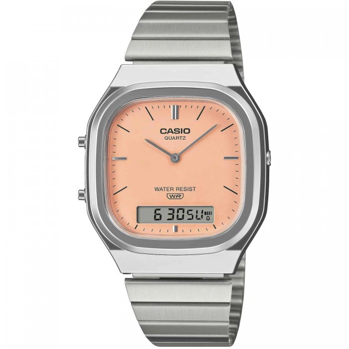CASIO Vintage Dual Time Ρολόι Unisex Ασημί Ανοξείδωτο Ατσάλι μπρασελέ AQ-240E-4AEF