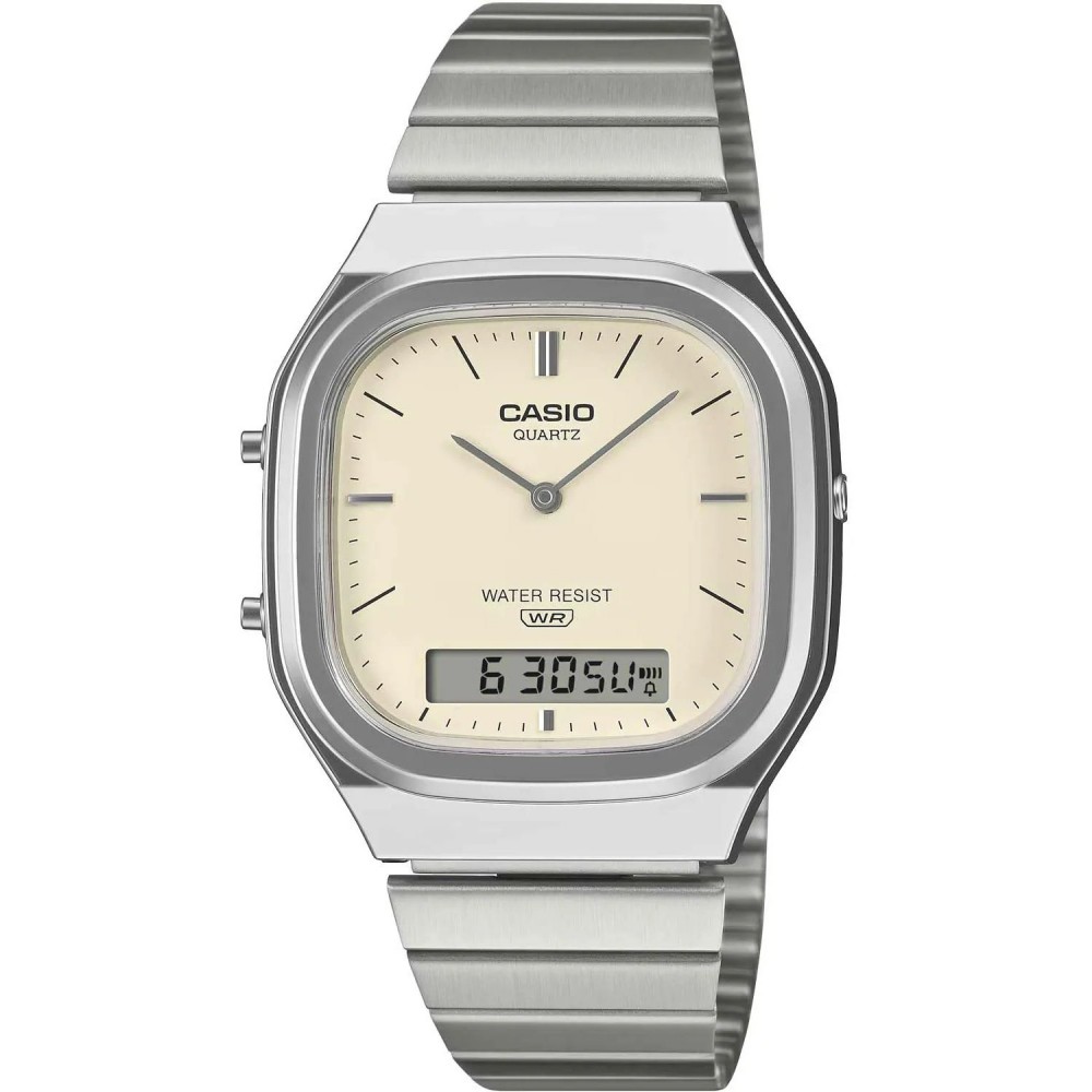 CASIO Vintage Dual Time Ρολόι Unisex Ασημί Ανοξείδωτο Ατσάλι μπρασελέ AQ-240E-7A2EF