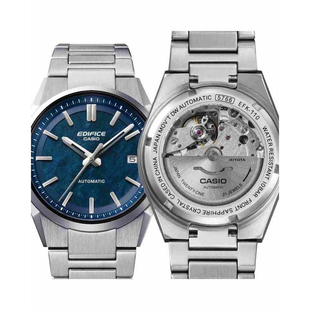 CASIO Edifice Αυτόματο Ρολόι  Ασημί Ανοξείδωτο Ατσάλι Μπρασελέ EFK-110D-2AER