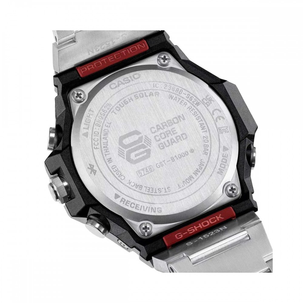 CASIO G-SHOCK Smartwatch Tough Solar Χρονογράφος Ρολόι Ασημί Ανοξείδωτο ατσάλι μπρασελέ GST-B100D-1AER