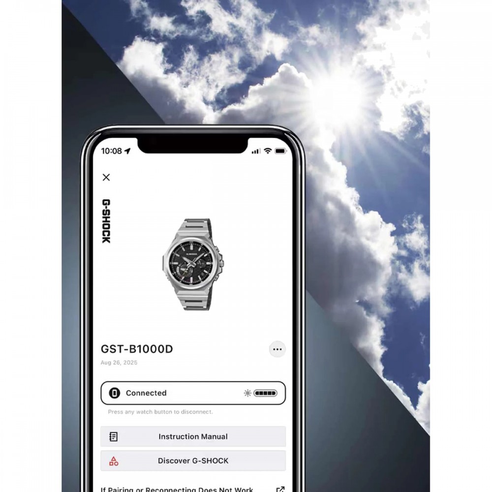 CASIO G-SHOCK Smartwatch Tough Solar Χρονογράφος Ρολόι Ασημί Ανοξείδωτο ατσάλι μπρασελέ GST-B100D-1AER