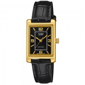 CASIO Collection Ρολόι Γυναικείο Μαύρο Δερμάτινο Λουράκι LTP-1234PGL-1AEF