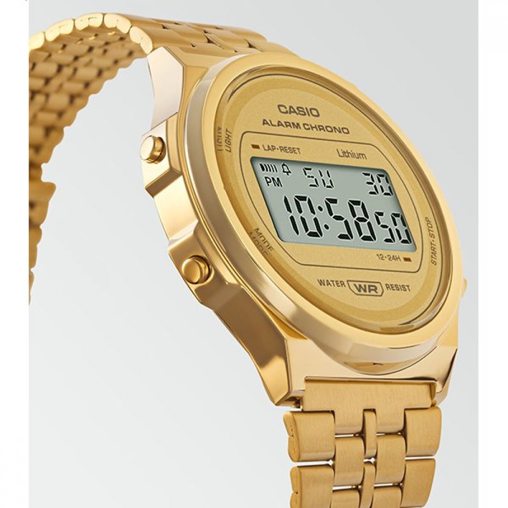 CASIO Vintage Ρολόι Unisex Επιχρυσωμένο ανοξείδωτο ατσάλι μπρασελέ A-171WEG-9AEF