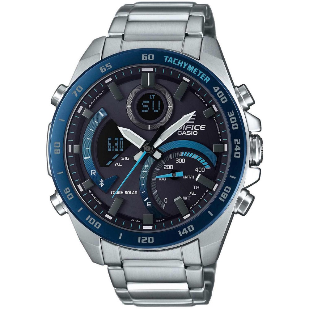 CASIO Edifice Solar Ανδρικό Ρολόι Ασημί Ανοιξείδωτο Ατσάλι μπρασελέ ECB-900DB-1BER