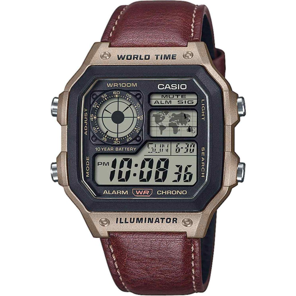 CASIO Collection Χρονογράφος Καφέ Δερμάτινο Λουράκι AE-1200WHL-5AVEF