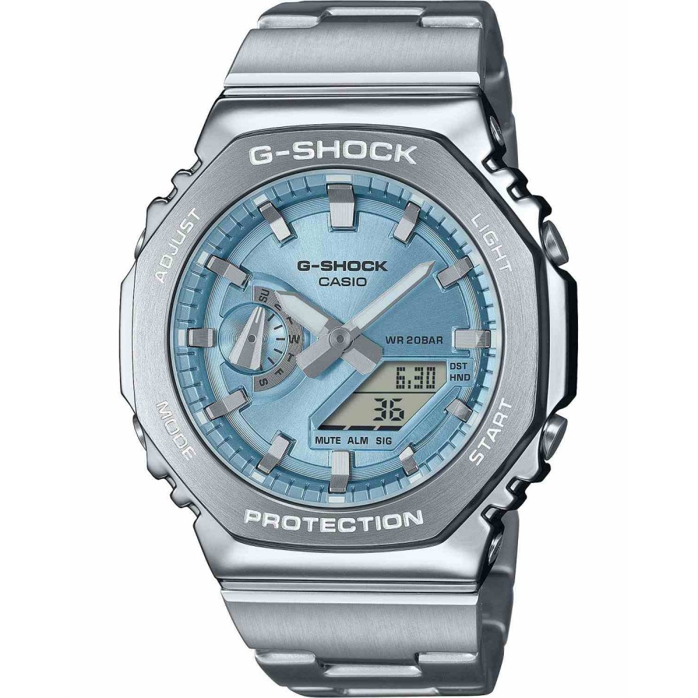 CASIO G-SHOCK Dual Time Χρονογράφος Ρολόι Ασημί Ανοξείδωτο Ατσάλι μπρασελέ GM-2110D-2AER