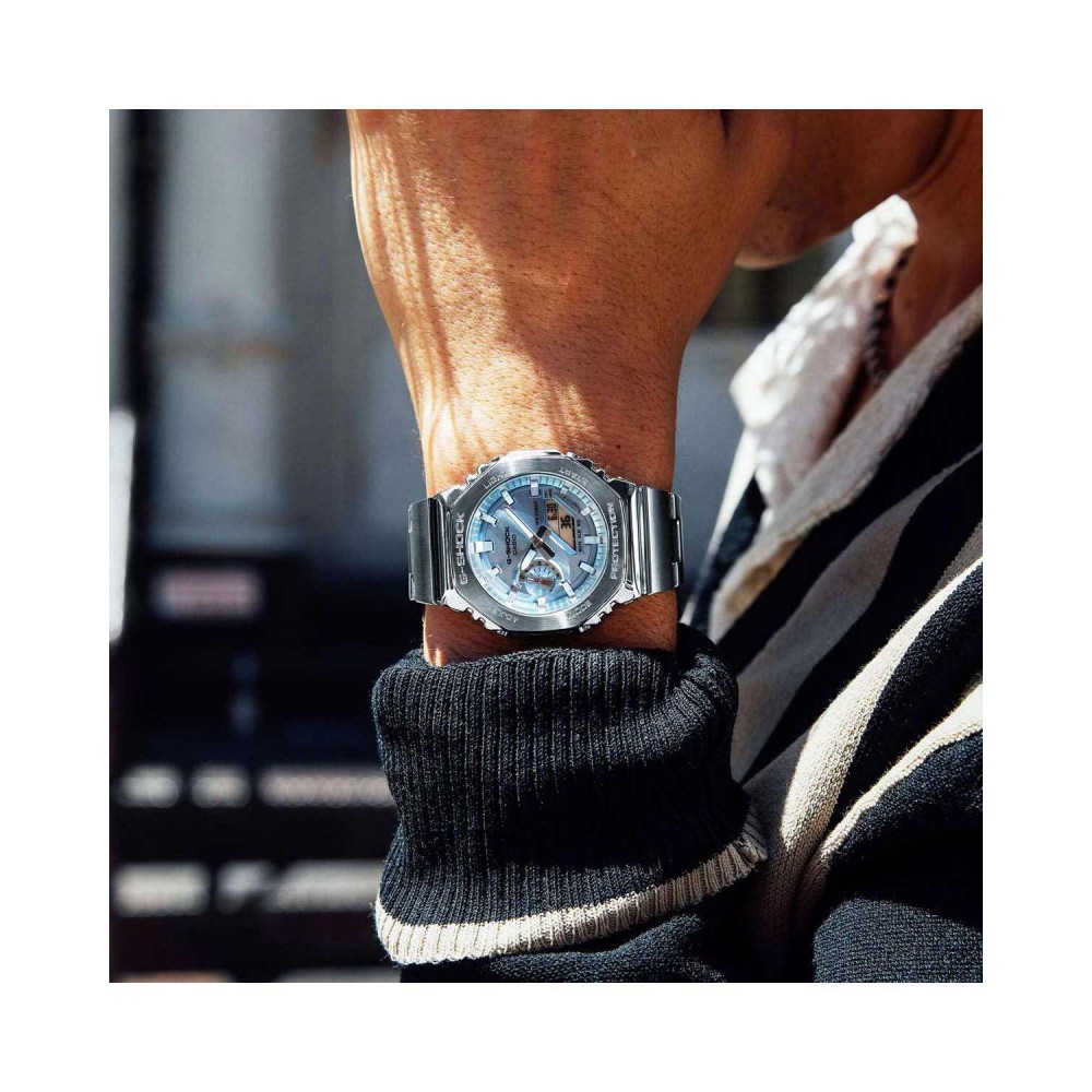 CASIO G-SHOCK Dual Time Χρονογράφος Ρολόι Ασημί Ανοξείδωτο Ατσάλι μπρασελέ GM-2110D-2AER