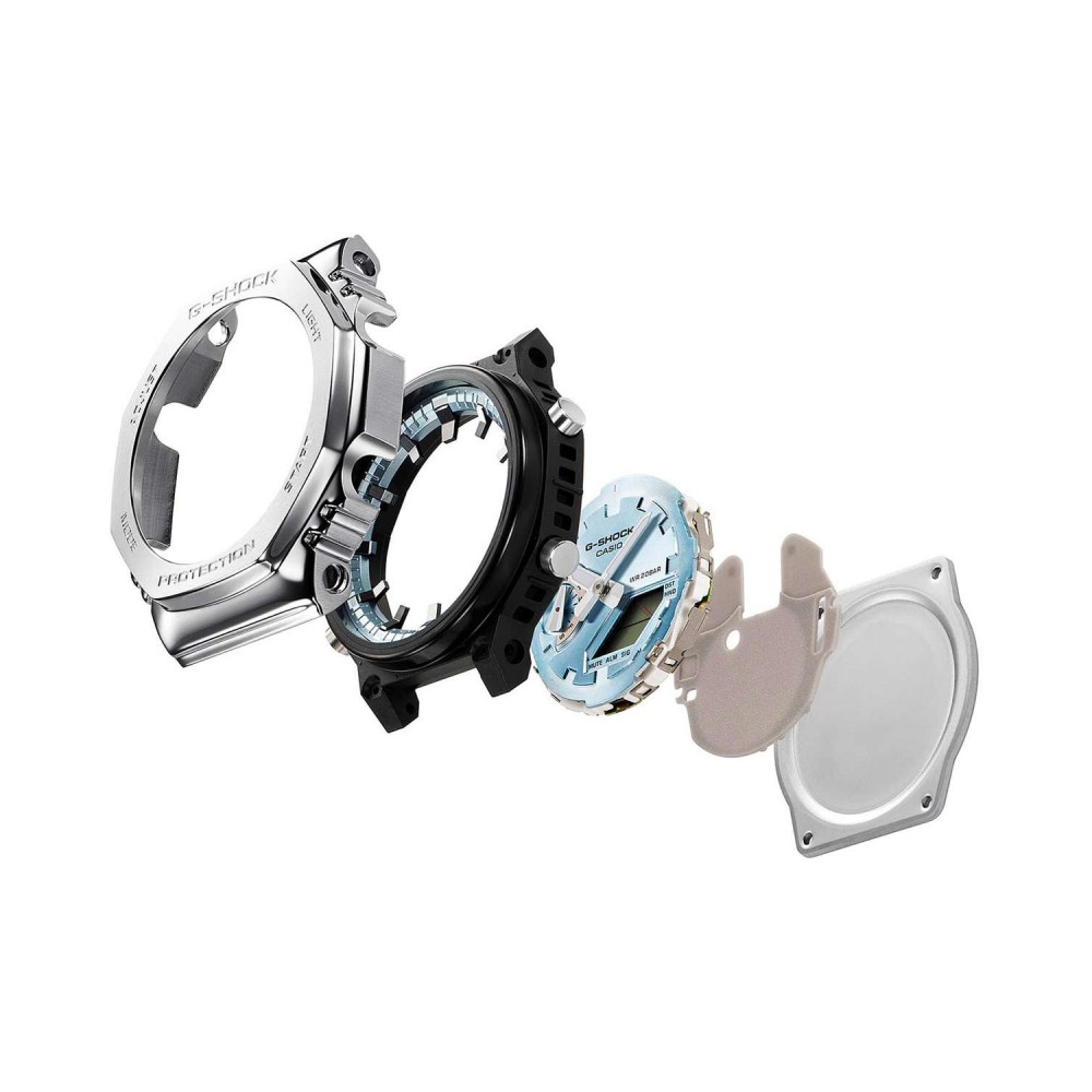 CASIO G-SHOCK Dual Time Χρονογράφος Ρολόι Ασημί Ανοξείδωτο Ατσάλι μπρασελέ GM-2110D-2AER