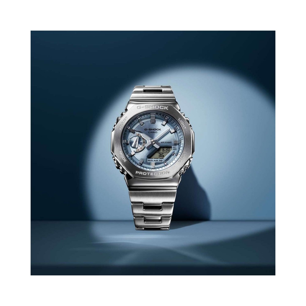 CASIO G-SHOCK Dual Time Χρονογράφος Ρολόι Ασημί Ανοξείδωτο Ατσάλι μπρασελέ GM-2110D-2AER