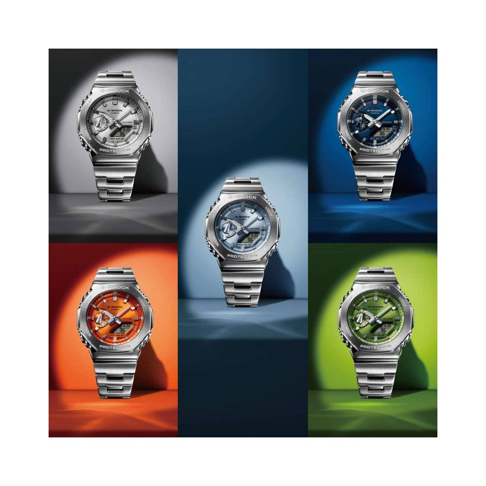 CASIO G-SHOCK Dual Time Χρονογράφος Ρολόι Ασημί Ανοξείδωτο Ατσάλι μπρασελέ GM-2110D-2AER