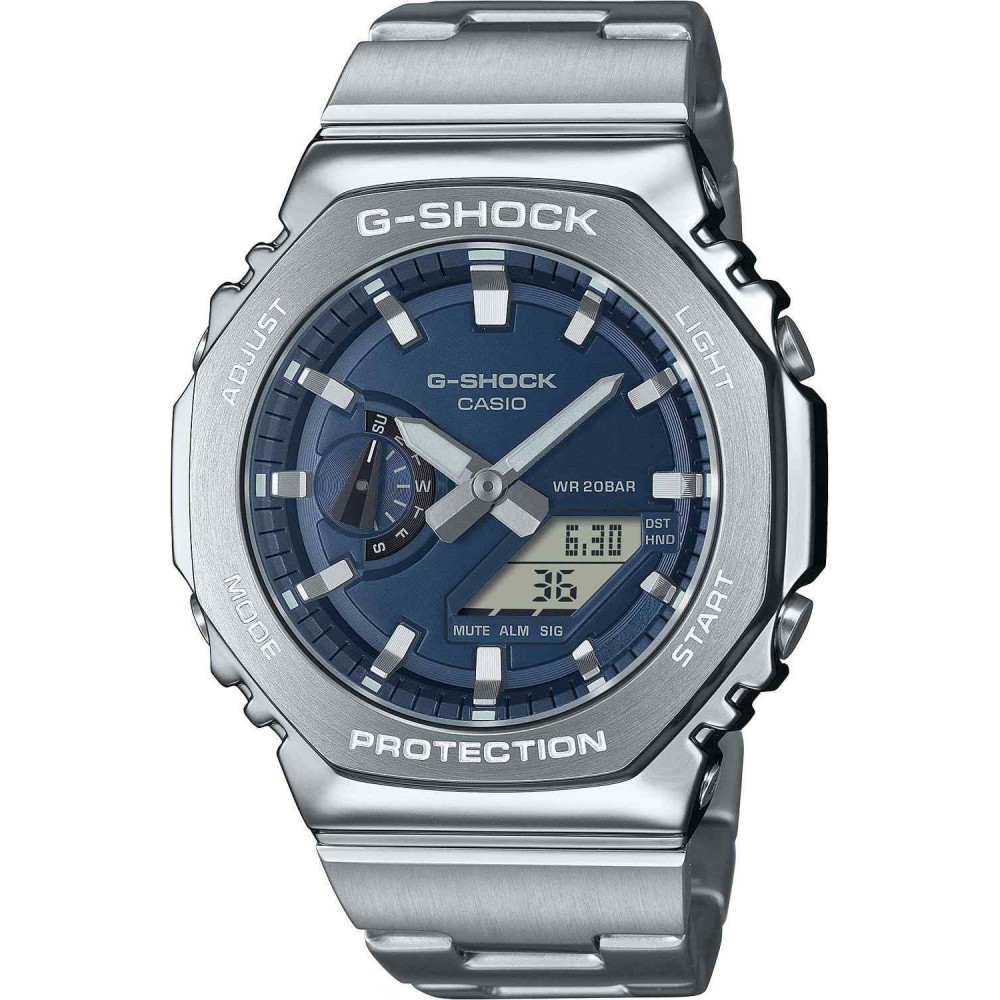 CASIO G-SHOCK Dual Time Χρονογράφος Ρολόι Ασημί Ανοξείδωτο Ατσάλι μπρασελέ GM-2110D-2BER