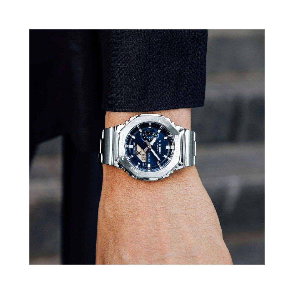 CASIO G-SHOCK Dual Time Χρονογράφος Ρολόι Ασημί Ανοξείδωτο Ατσάλι μπρασελέ GM-2110D-2BER