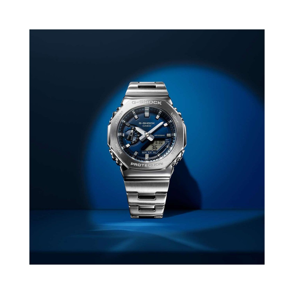 CASIO G-SHOCK Dual Time Χρονογράφος Ρολόι Ασημί Ανοξείδωτο Ατσάλι μπρασελέ GM-2110D-2BER