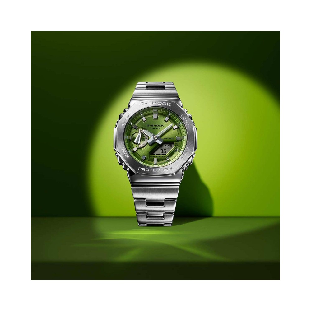 CASIO G-SHOCK Dual Time Χρονογράφος Ρολόι Ασημί Ανοξείδωτο Ατσάλι μπρασελέ GM-2110D-3AER