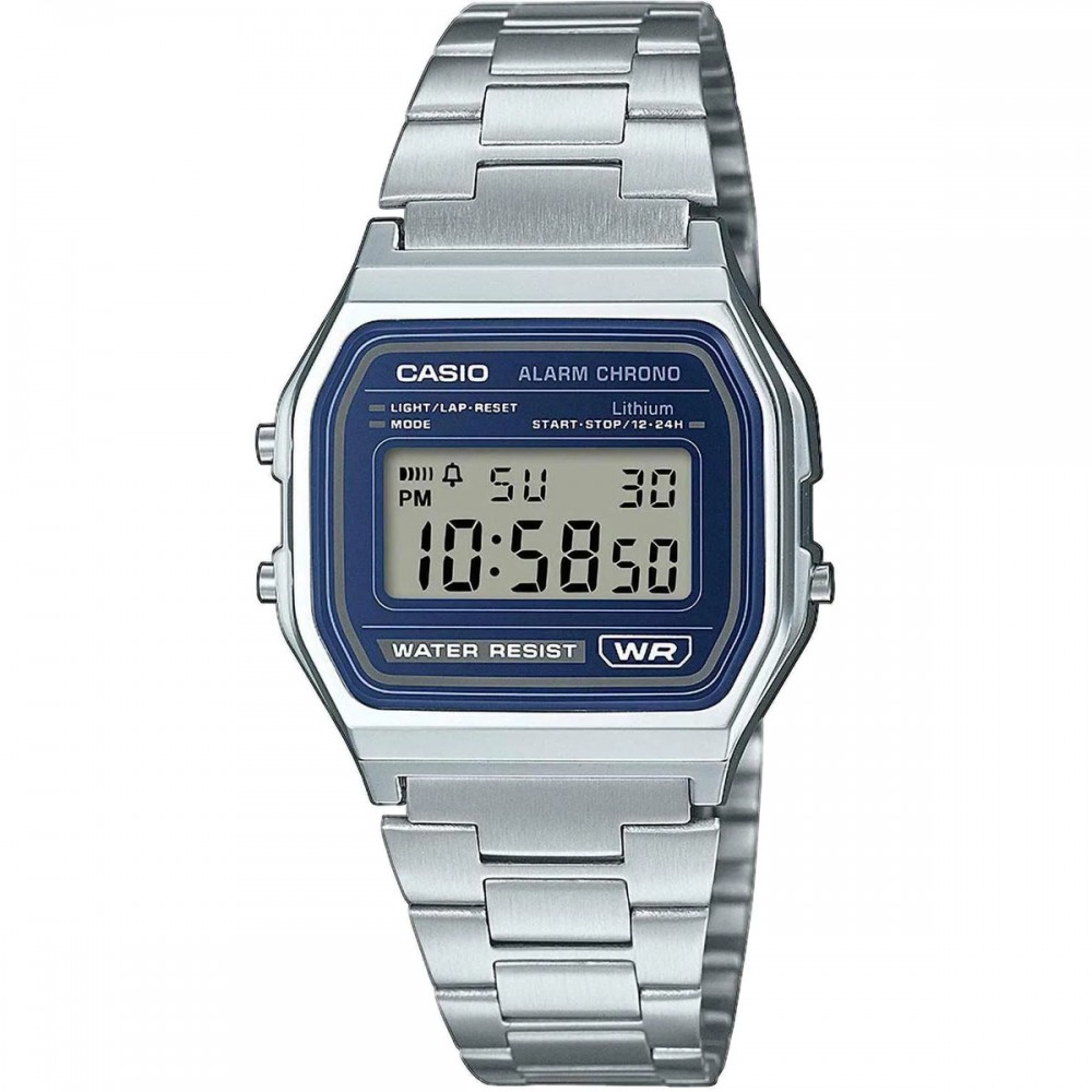CASIO Vintage Ρολόι Χρονογράφος Ασημί ανοξείδωτο ατσάλι μπρασελέ A-158WEA-2EF