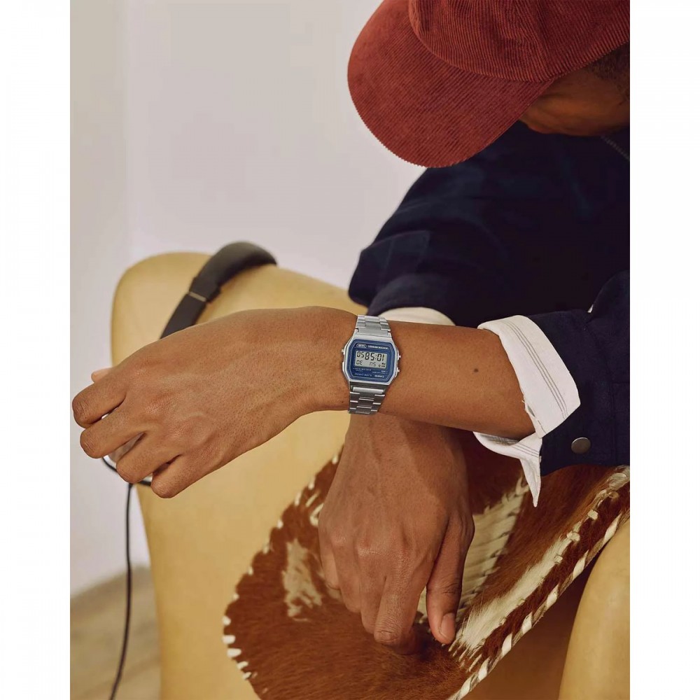 CASIO Vintage Ρολόι Χρονογράφος Ασημί ανοξείδωτο ατσάλι μπρασελέ A-158WEA-2EF