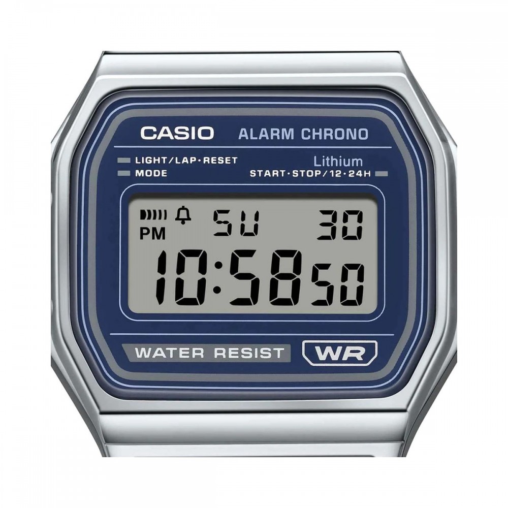 CASIO Vintage Ρολόι Χρονογράφος Ασημί ανοξείδωτο ατσάλι μπρασελέ A-158WEA-2EF