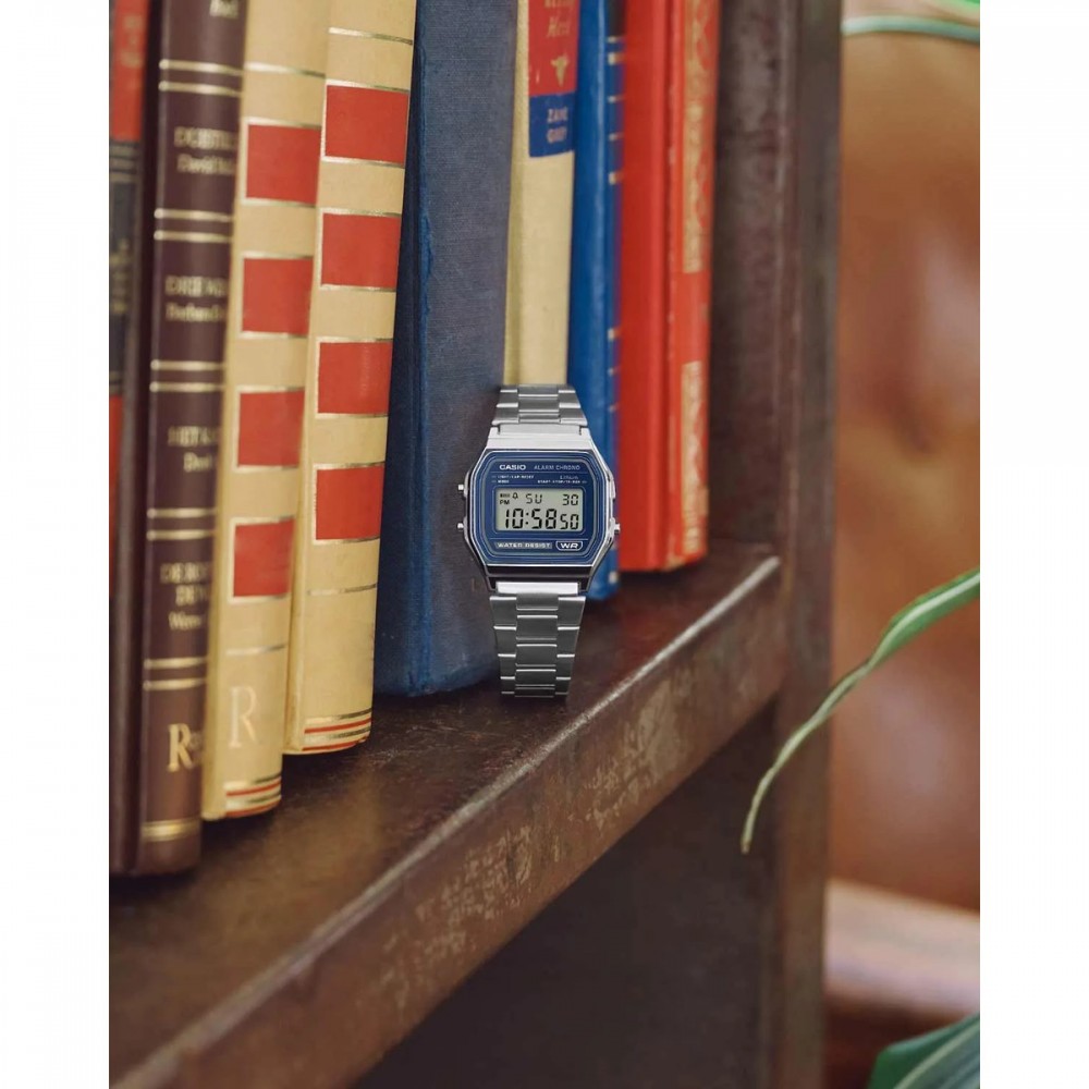 CASIO Vintage Ρολόι Χρονογράφος Ασημί ανοξείδωτο ατσάλι μπρασελέ A-158WEA-2EF