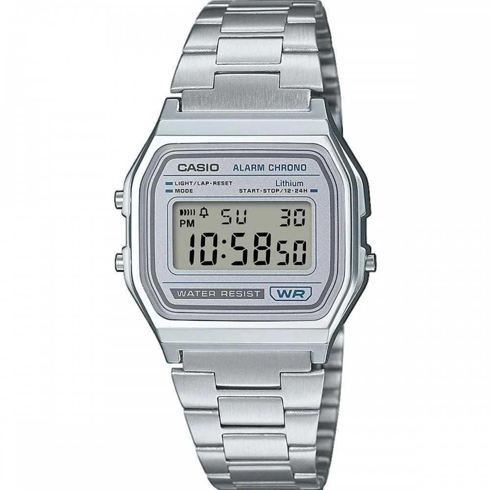 CASIO Vintage Ρολόι Χρονογράφος Ασημί ανοξείδωτο ατσάλι μπρασελέ A-158WEA-7EF