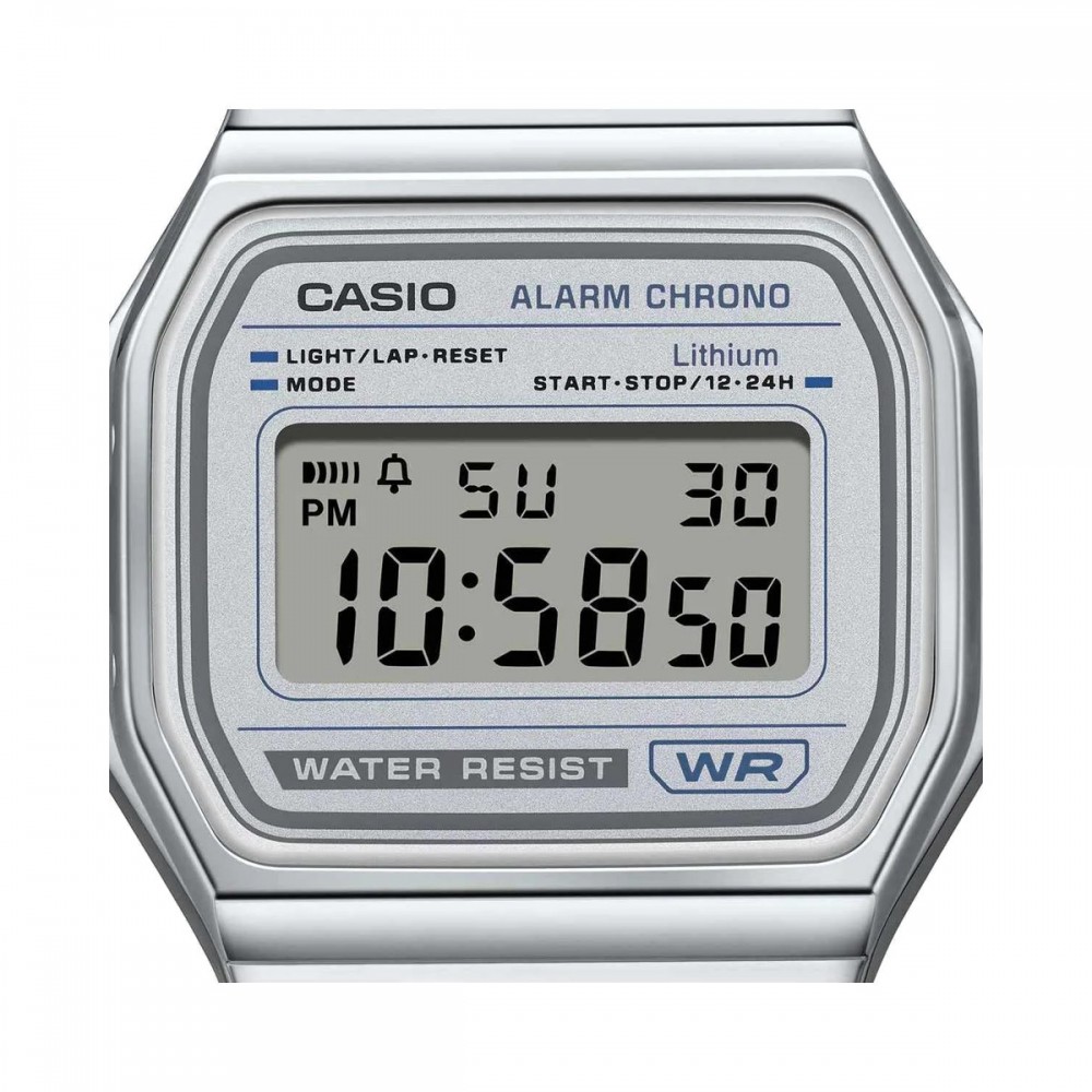 CASIO Vintage Ρολόι Χρονογράφος Ασημί ανοξείδωτο ατσάλι μπρασελέ A-158WEA-7EF