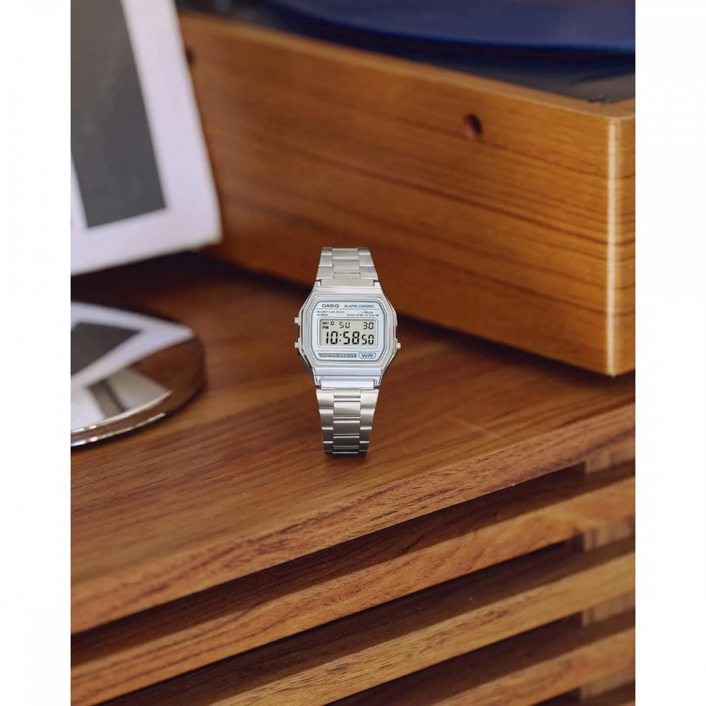 CASIO Vintage Ρολόι Χρονογράφος Ασημί ανοξείδωτο ατσάλι μπρασελέ A-158WEA-7EF