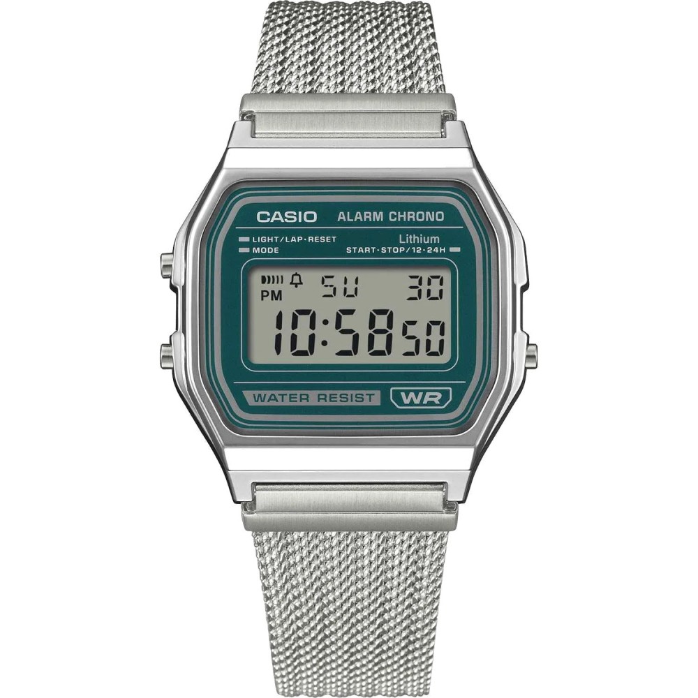 CASIO Vintage Ρολόι Χρονογράφος Ασημί Ανοξείδωτο ατσάλι μπρασελέ A-158WEM-3EF