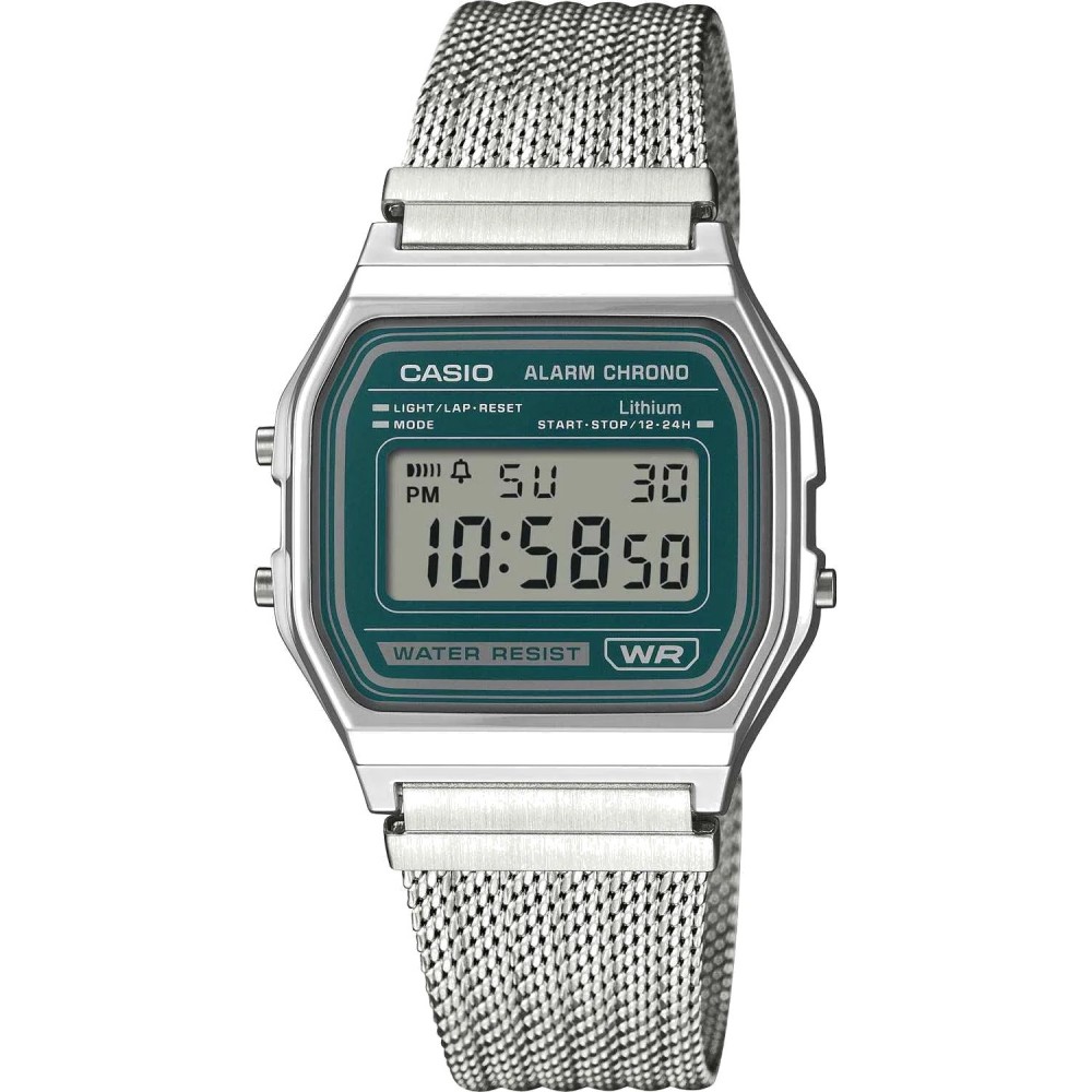 CASIO Vintage Ρολόι Χρονογράφος Ασημί Ανοξείδωτο ατσάλι μπρασελέ A-158WEM-3EF