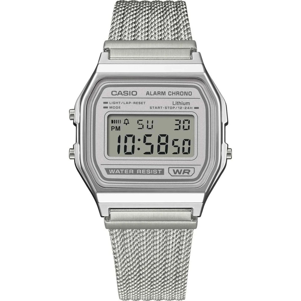 CASIO Vintage Ρολόι Χρονογράφος Ασημί Ανοξείδωτο ατσάλι μπρασελέ A-158WEM-7EF