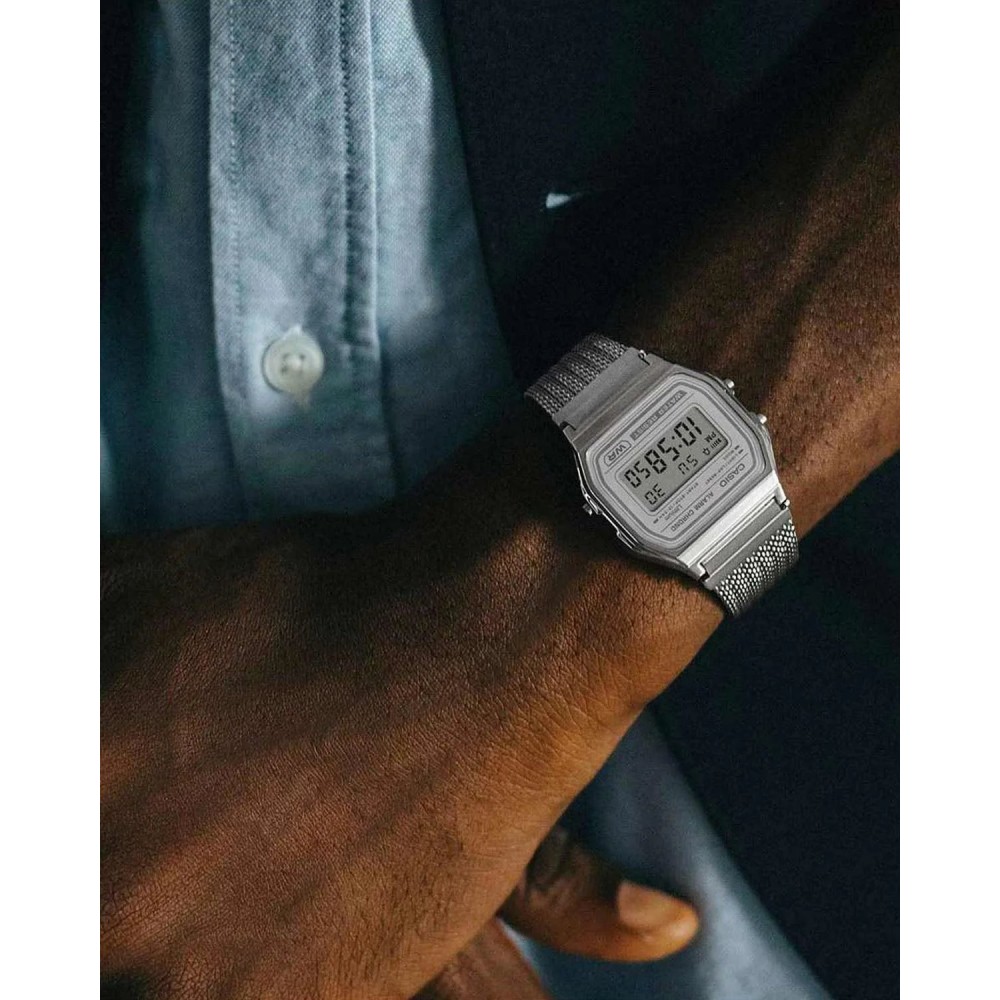 CASIO Vintage Ρολόι Χρονογράφος Ασημί Ανοξείδωτο ατσάλι μπρασελέ A-158WEM-7EF