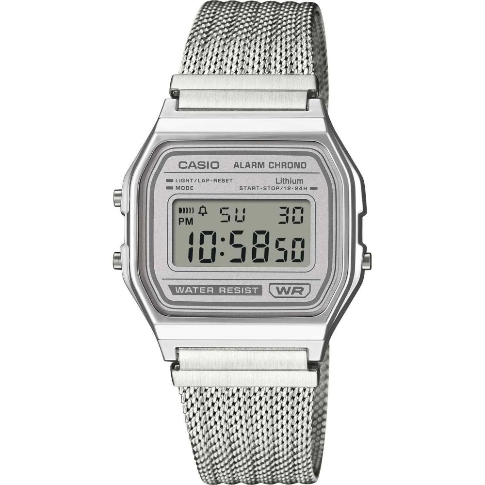 CASIO Vintage Ρολόι Χρονογράφος Ασημί Ανοξείδωτο ατσάλι μπρασελέ A-158WEM-7EF