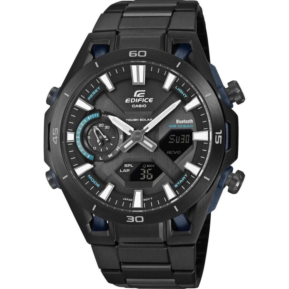 CASIO Edifice Sospensione Tough Solar Smartwatch Xρονογράφος Μα΄ύρο Ανοξείδωτο Ατσάλι μπρασελέ ECB-2300DC-1AEF