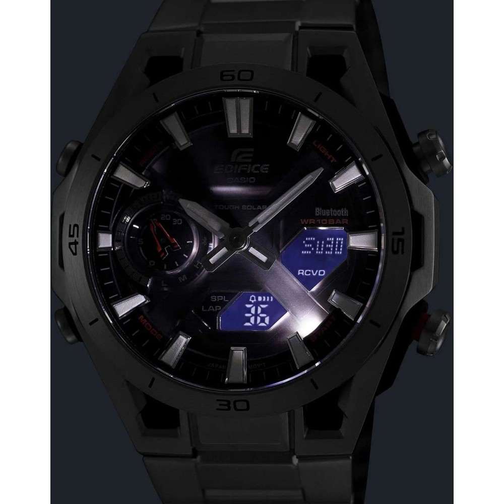 CASIO Edifice Sospensione Tough Solar Smartwatch Xρονογράφος Μα΄ύρο Ανοξείδωτο Ατσάλι μπρασελέ ECB-2300DC-1AEF