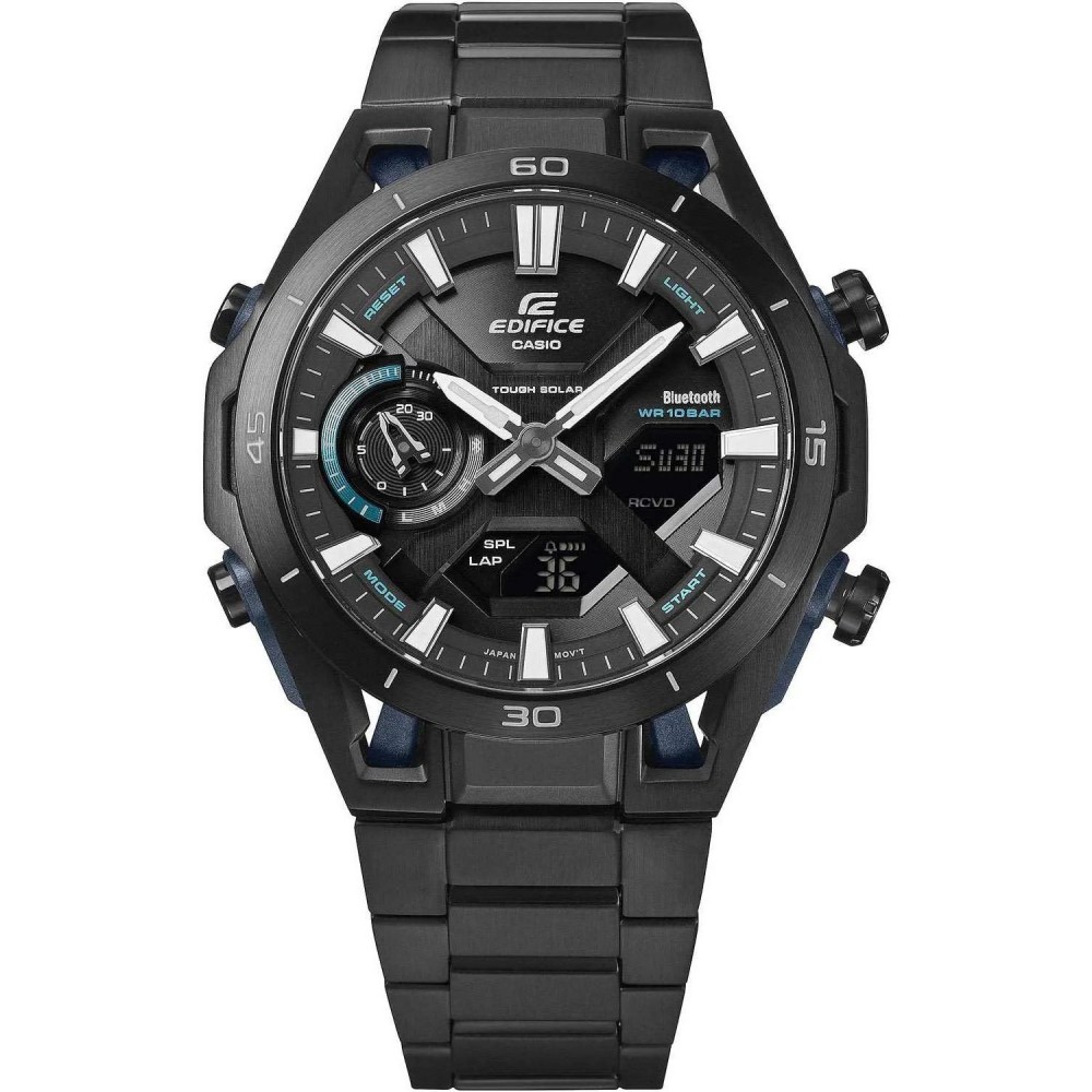 CASIO Edifice Sospensione Tough Solar Smartwatch Xρονογράφος Μα΄ύρο Ανοξείδωτο Ατσάλι μπρασελέ ECB-2300DC-1AEF