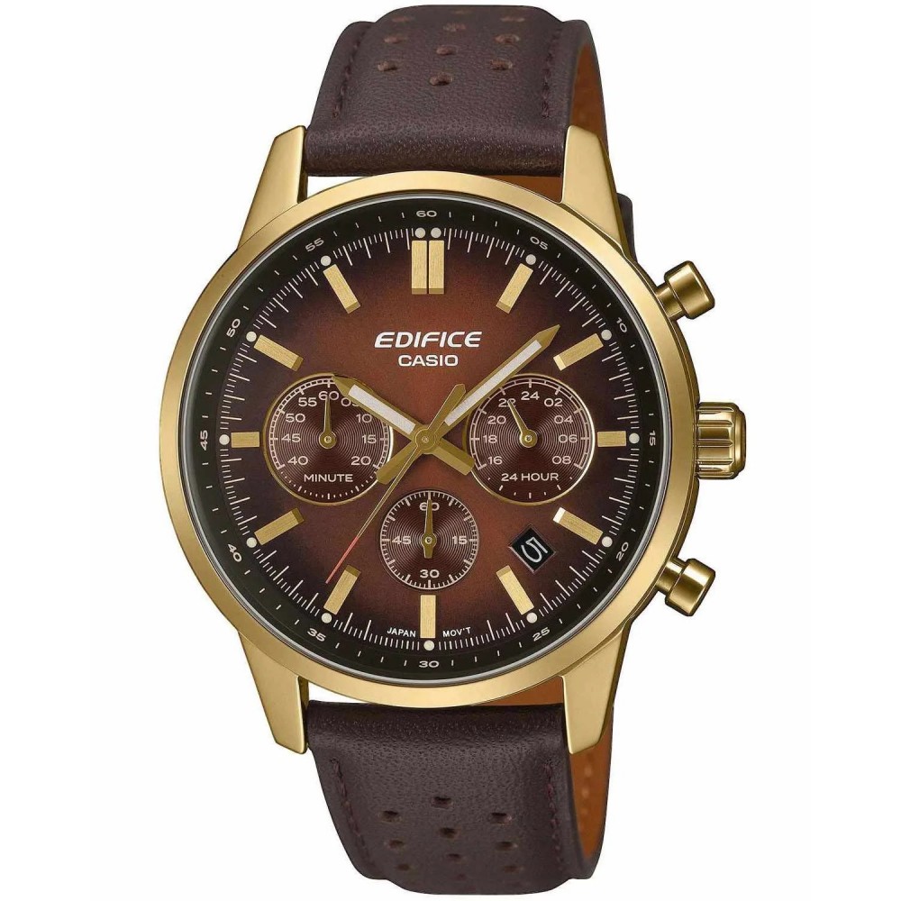 CASIO Edifice Χρονογράφος Ανδρικό Ρολόι Καφέ Δερμάτινο λουράκι EFR-575CL-5AEF