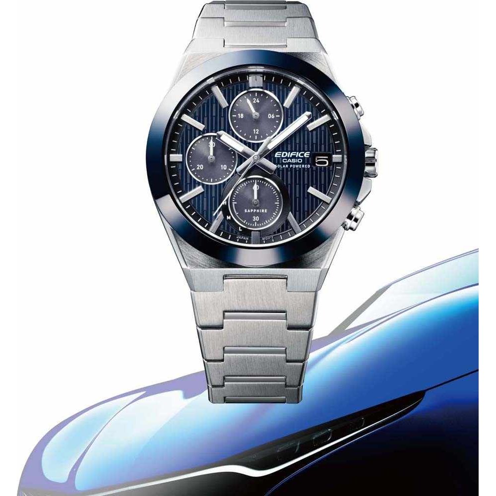 CASIO Edifice Solar Ανδρικός Χρονογράφος Ασημί Ανοξείδωτο Ατσάλι Μπρασελέ EFS-S650D-2AEF