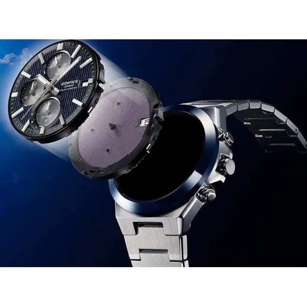 CASIO Edifice Solar Ανδρικός Χρονογράφος Ασημί Ανοξείδωτο Ατσάλι Μπρασελέ EFS-S650D-2AEF