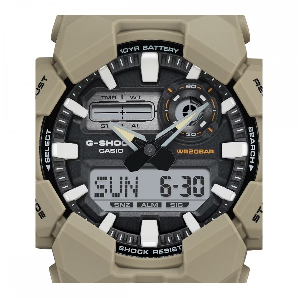 CASIO G-SHOCK Χρονογράφος Ρολόι Μπεζ Καουτσούκ Λουράκι GA-010-5AER