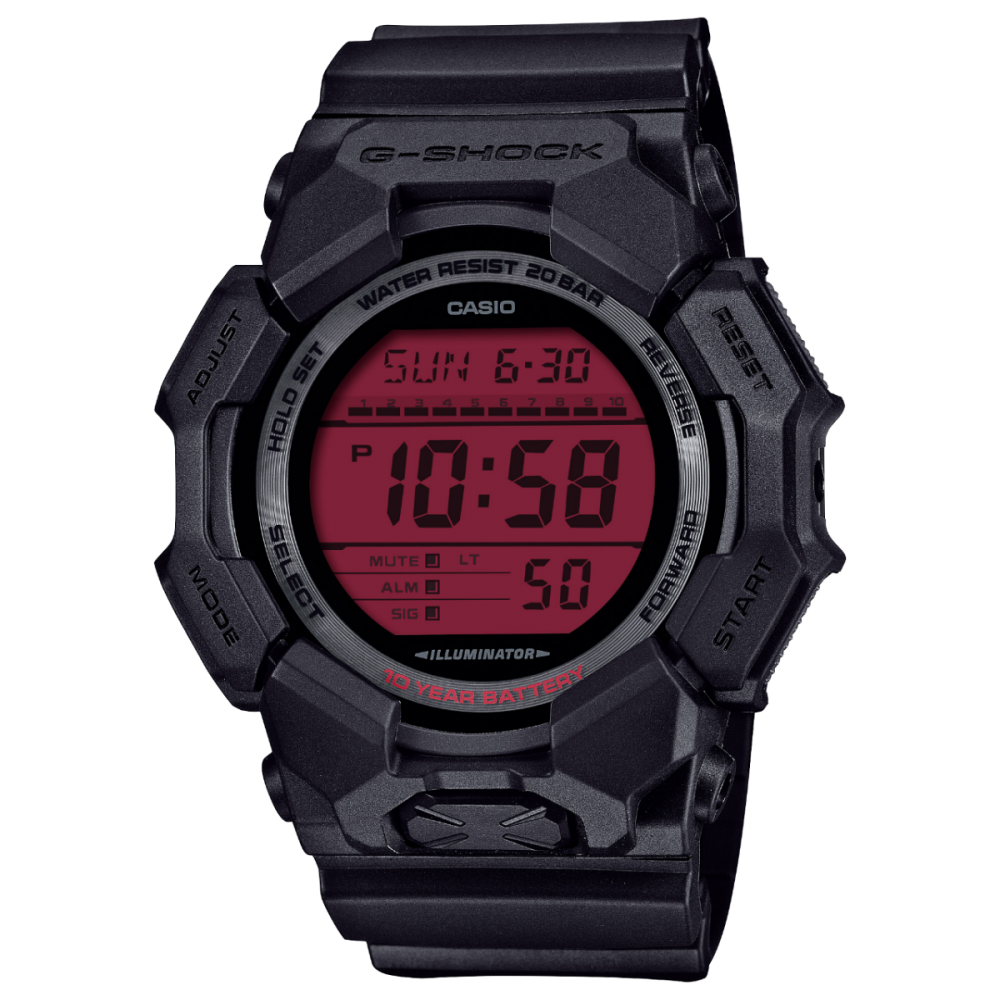casio g-shock gd-010bbr-1 ψηφιακό ρολόι κόκκινη οθόνη carbon core guard