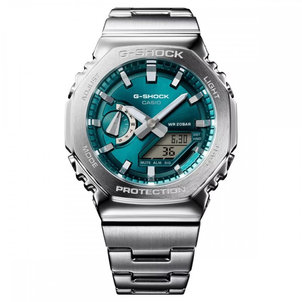 CASIO G-SHOCK Dual Time Χρονογράφος Ρολόι Ασημί Ανοξείδωτο Ατσάλι μπρασελέ GM-2110D-3A1ER